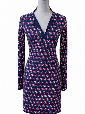 Diane von Furstenberg DVF Floral Print Dress Navy Long Sleeve Sheath Size 4